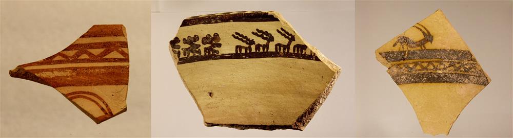 Образцы орнаментов на посуде телля Ваджеф. Рисунок нанесён битумом и охрой