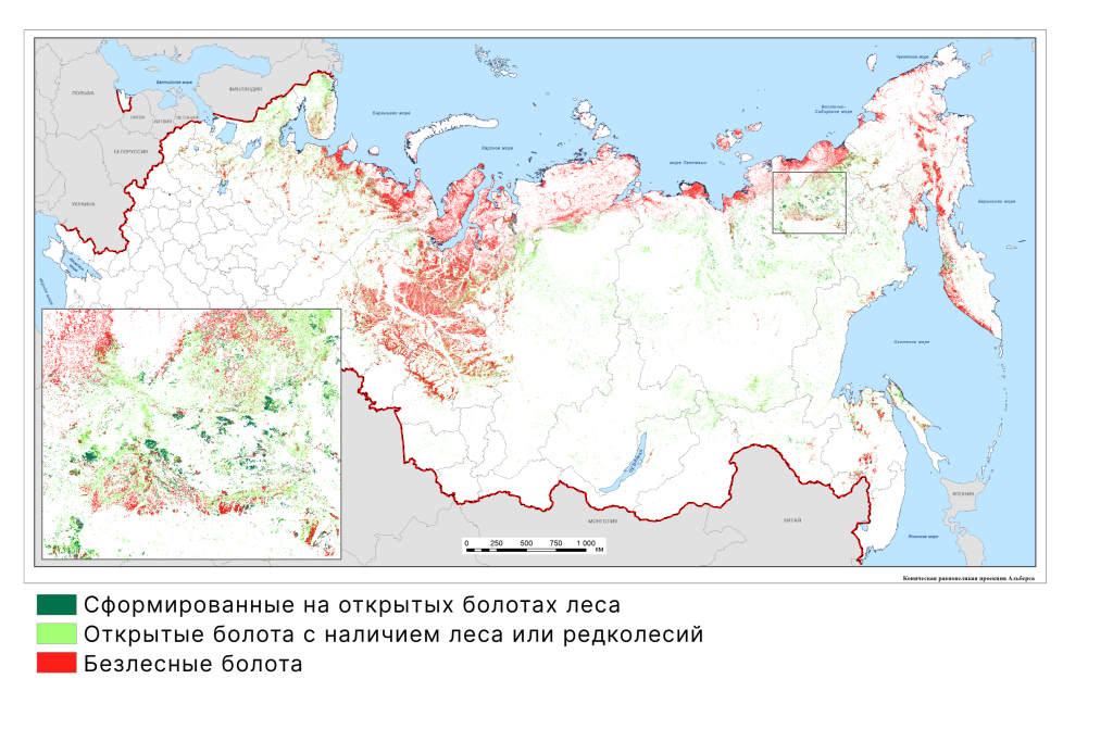 Оценка динамики зарастания лесной древесной растительностью болот России по данным спутникового мониторинга