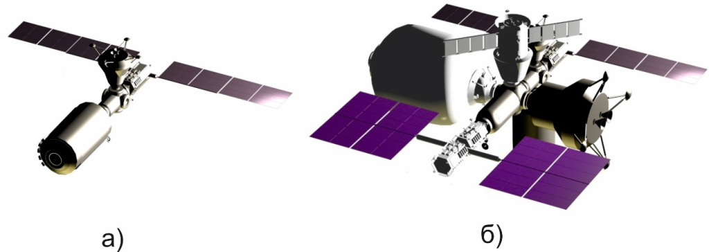 Рис. 2. Конфигурация орбитальной лунной станции на различных этапах.