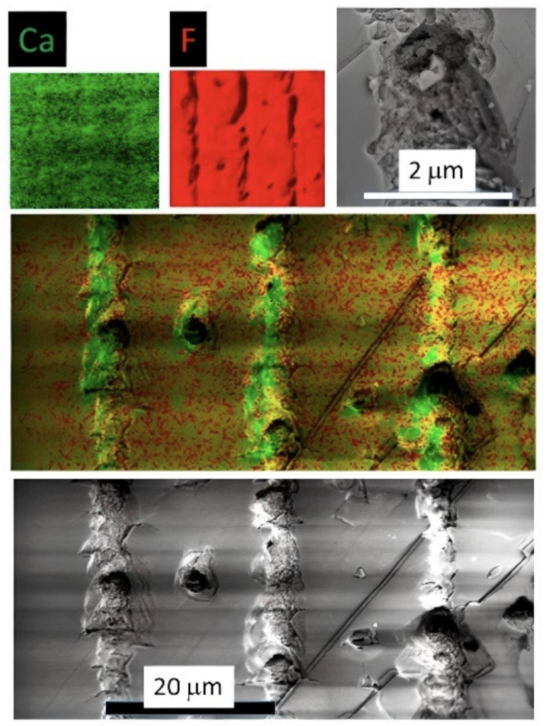 Микроструктура, записанная лазерными импульсами в объеме образца фторида кальция. Источник: Bogatskaya et al. / Nanomaterials, 2023.