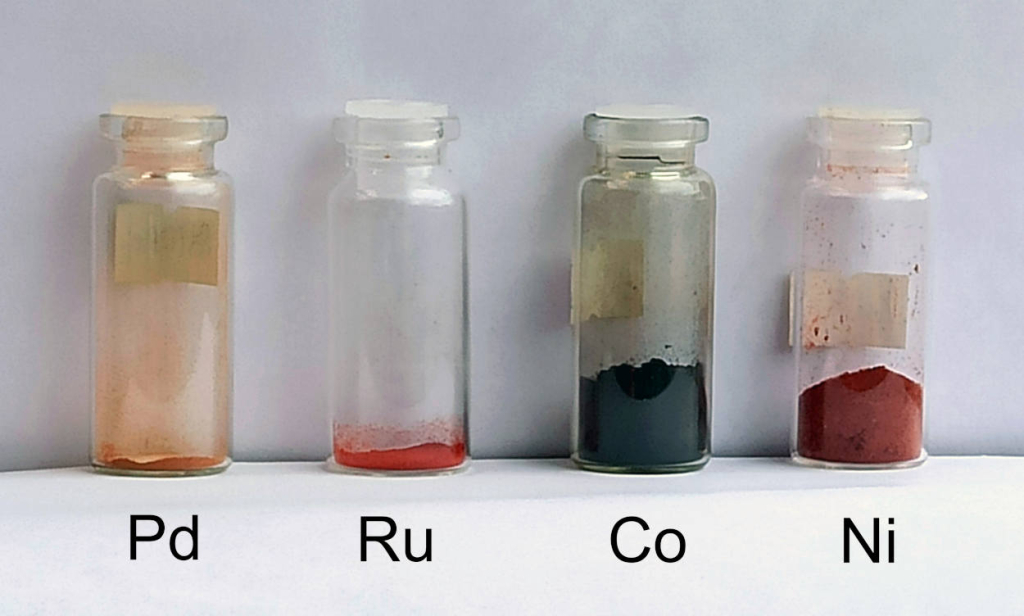 Катализаторы синтеза изохинолона, содержащие разные металлы: палладий, рутений, кобальт и никель. Источник: Дмитрий Перекалин.