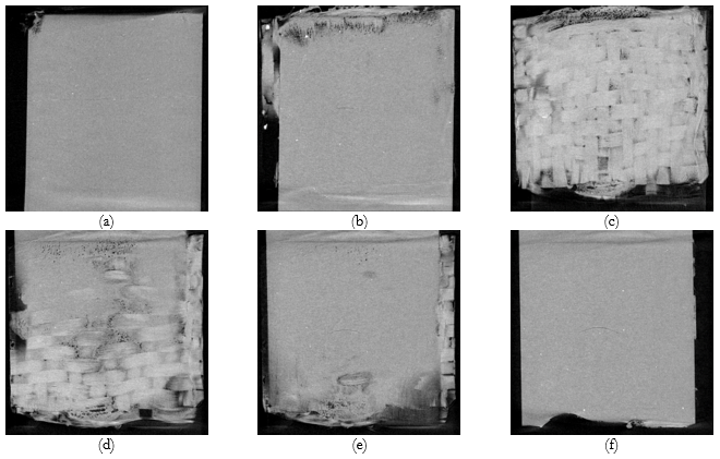 Послойные сечения, полученные с методом компьютерной томографии для соединения внахлест пластин ПЭИ и препрега на основе УВ-ткани с содержанием полимера 27 вес.%; время УЗС- 500 мс