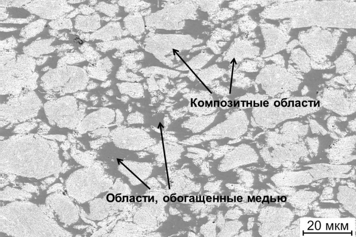 Микроструктура композиционного материала медь-карбид вольфрама-графит (Cu-WС-W2C-C), полученного методом эклектроискрового спекания