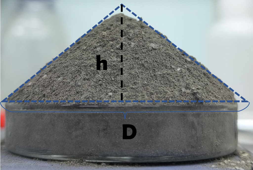 Определение угла естественного откоса аналога лунного грунта VI-75