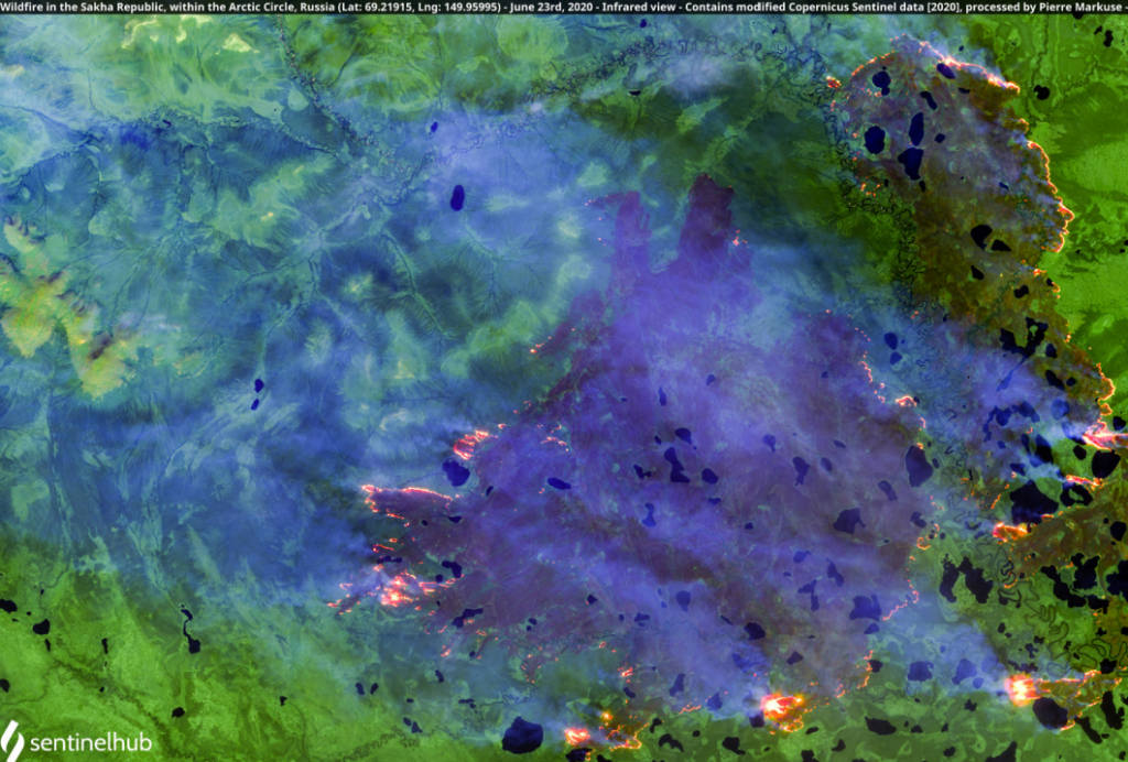 Снимок лесных пожаров в республике Саха со спутника.