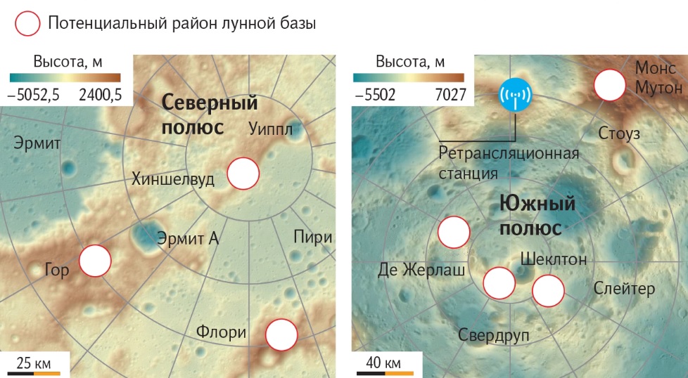 Российские базы разместят на южном и северном полюсах Луны