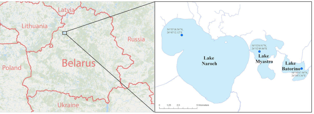 Картосхема Нарочанских озер (Белоруссия).