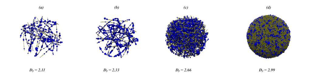 Рисунок 1. Структура фрактальных кластеров различной фрактальной размерности Dβ.