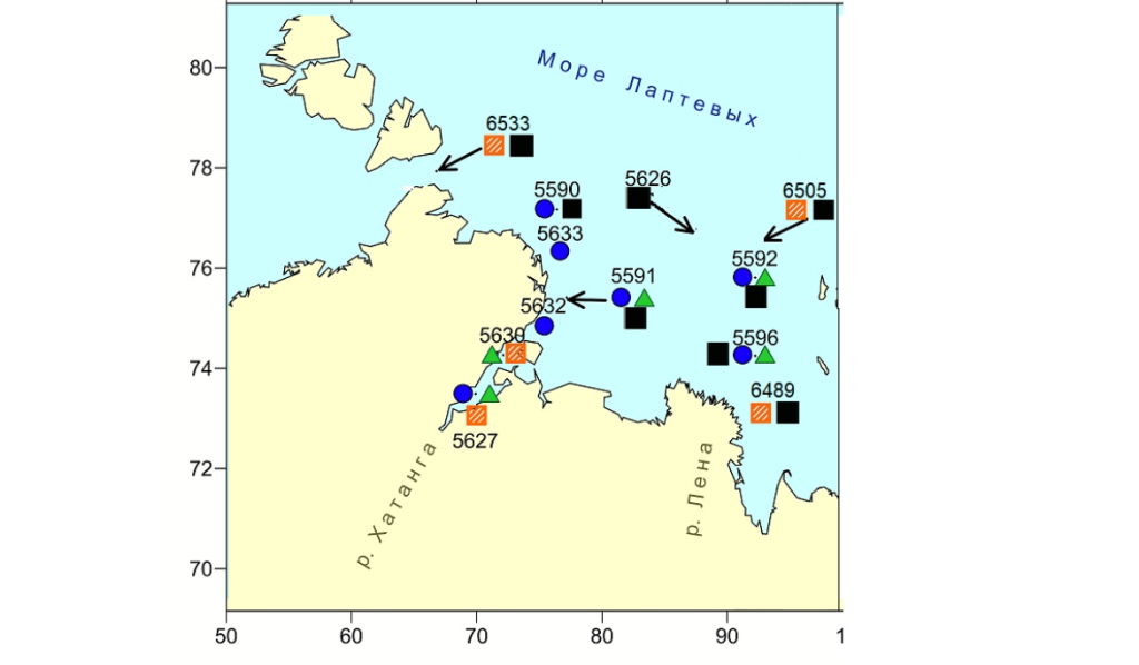 Распределение изотопов цезия и плутония в воде и донных осадках акватории моря Лаптевых